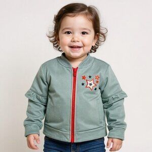 Monkey Bars grey fleece hoodie girls red zipper stars on left side size 4